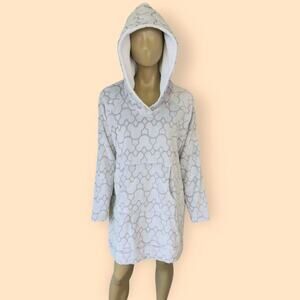 Disney Mickey Minnie Lounger Sleepwear Terry Fleece Hood Tunic Dress Size L Gray
